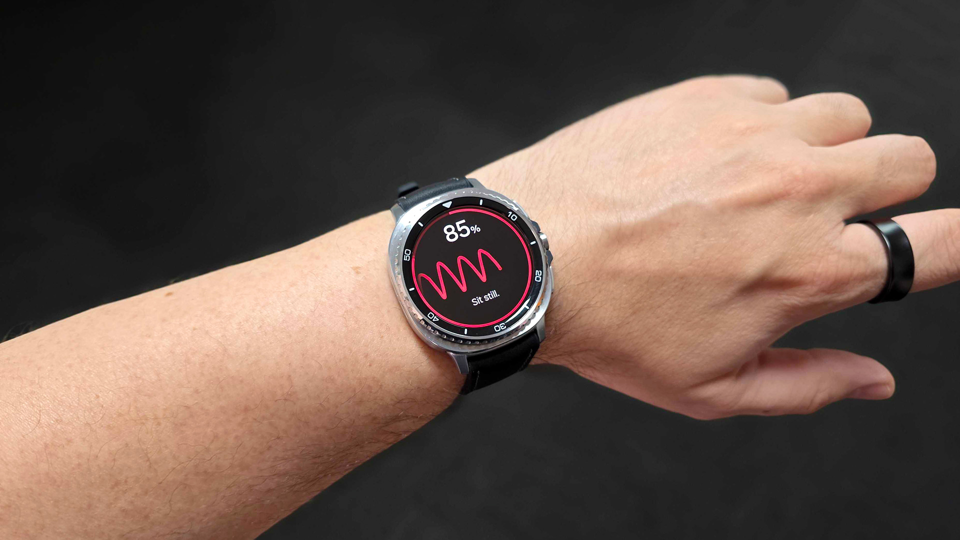 Samsung Galaxy Watch 8 Classic on wrist showing blood pressure being measured