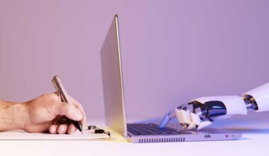 shutterstock 2331260575 Futuristic business team of AI and Human  Concept of human vs AI or cooperation.