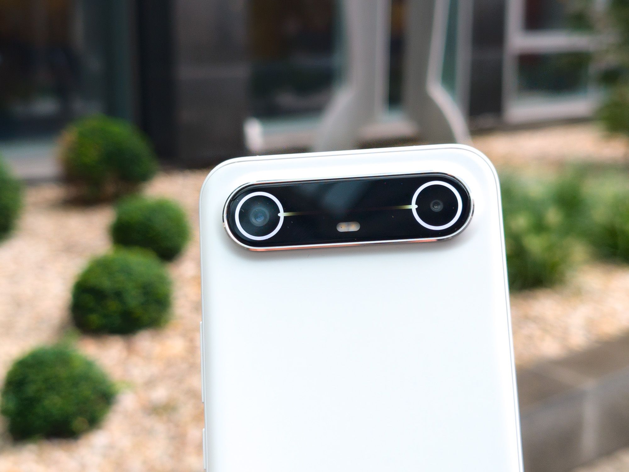 Photo of the Tecno Spark Slim / Pova Slim in Lunar White captured on the Google Pixel 10 Pro