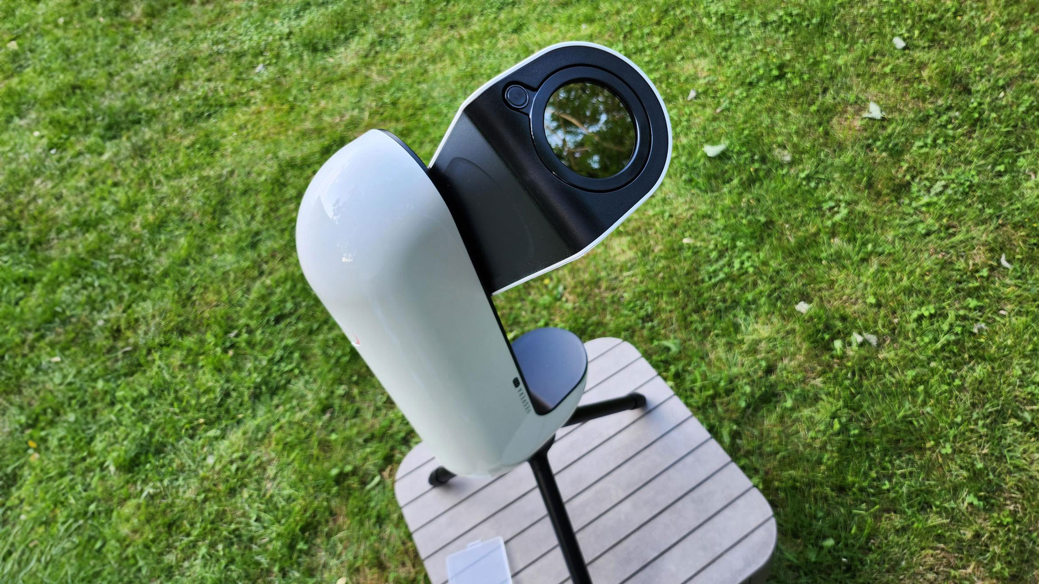 Vaonis Vespera Pro pointed upwards with solar filter attached.