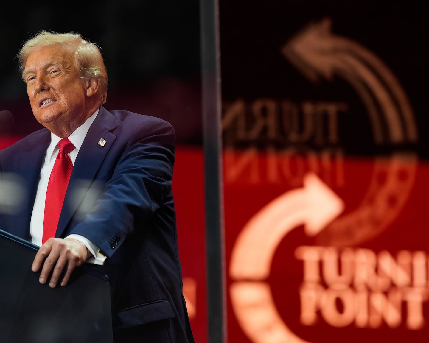 President Trump speaks at a memorial for conservative activist Charlie Kirk.