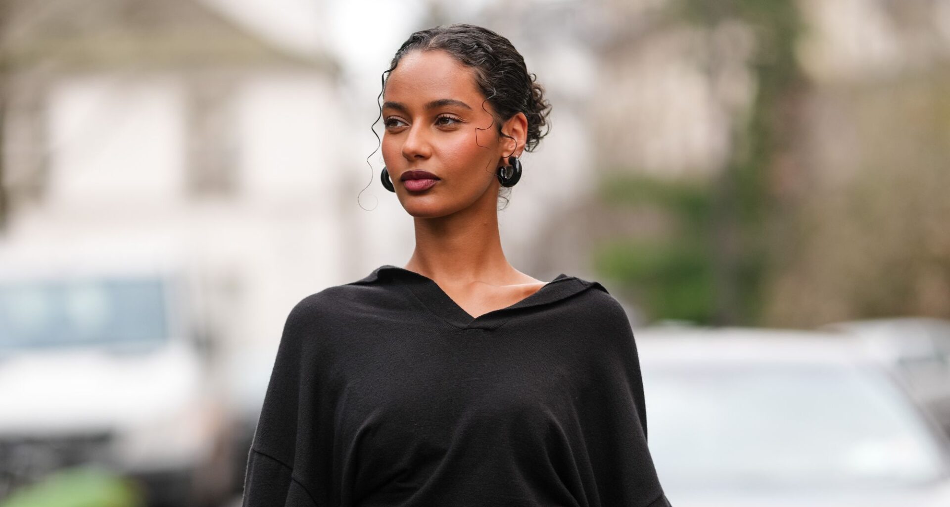street style shot of woman with glowy skin