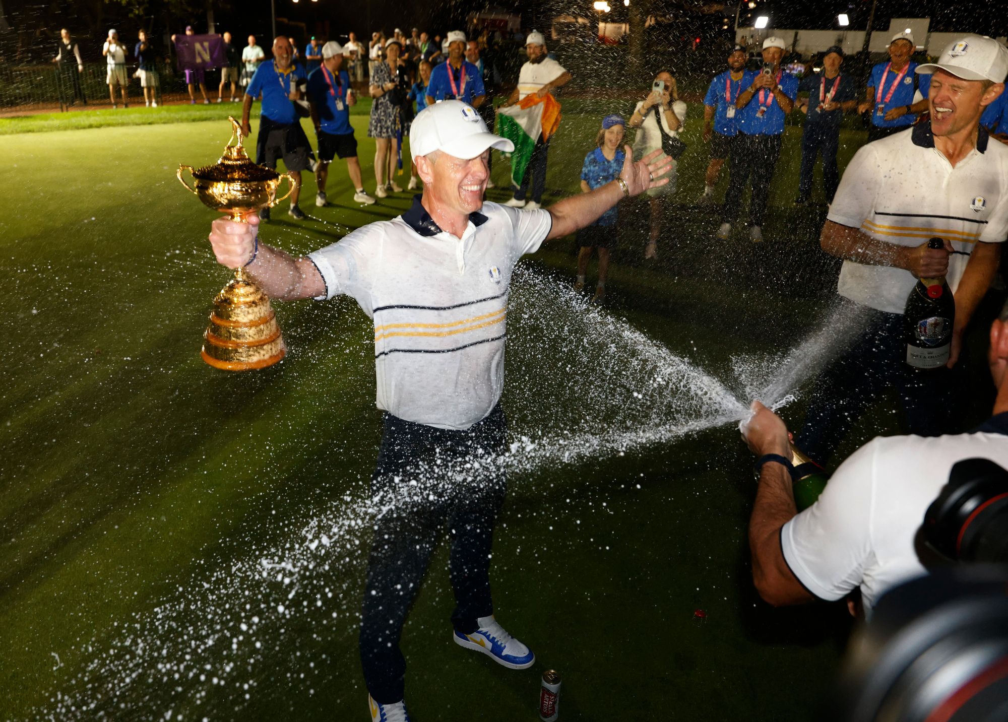 Luke Donald celebrates with the Ryder Cup
