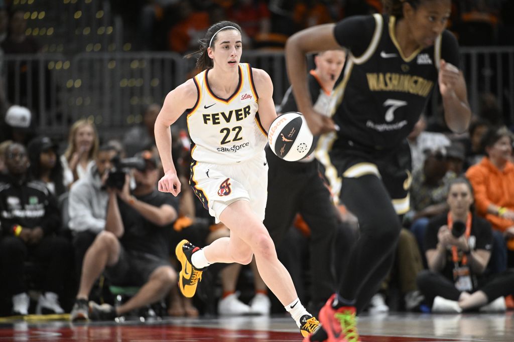 Indiana Fever guard Caitlin Clark (22) maneuvers during the Washington Mystics-Indiana Fever WNBA game at Capital One Arena in Washington, DC on June 07`, 2024. (Photo by Craig Hudson for The Washington Post via Getty Images)