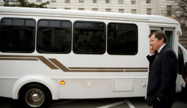 Then-Rep. Earl Pomeroy, D-N.D., waits to board a bus taking him and other House Democrats to the White House for the signing of the health care bill on March 23, 2010.