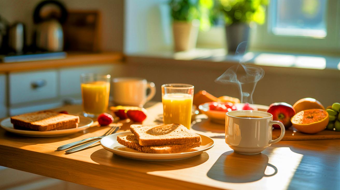 Illustration of the impact of breakfast timing on health and longevity.