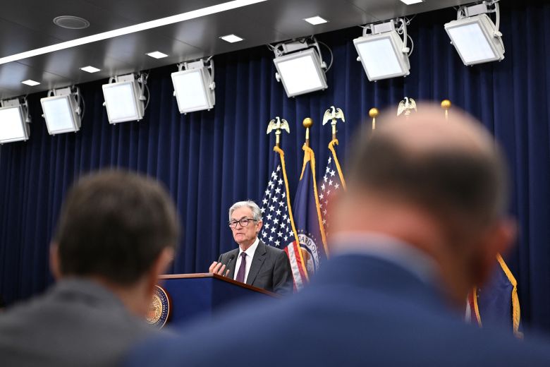 Federal Reserve Chair Jerome Powell speaks during a news conference in Washington, DC, on July 30, 2025.