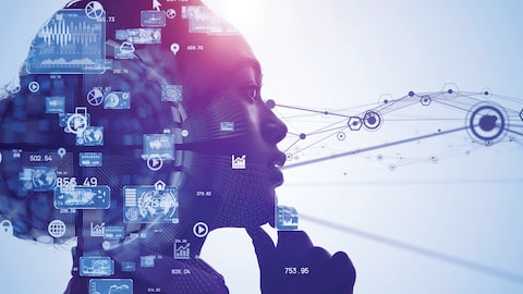 AI (Artificial Intelligence) concept. Deep learning. IoT (Internet of Things). ICT (Information Communication Technology).