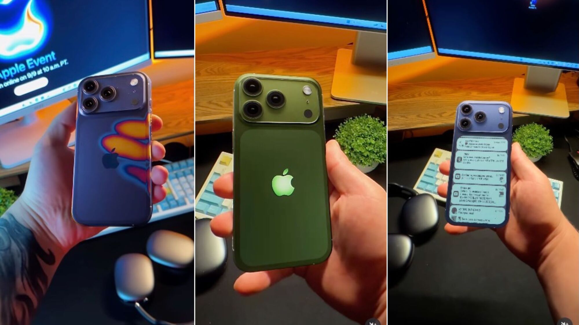 screenshots from Instagram Reels videos showing fake iPhone 17 Pro features