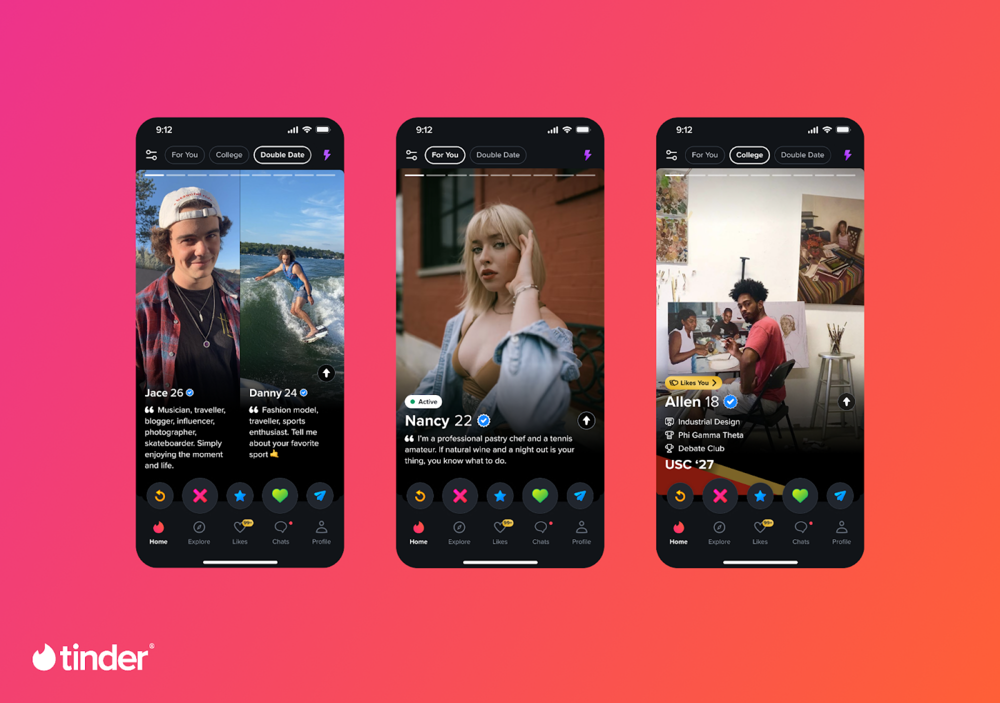 screenshots of tinder's mode feature