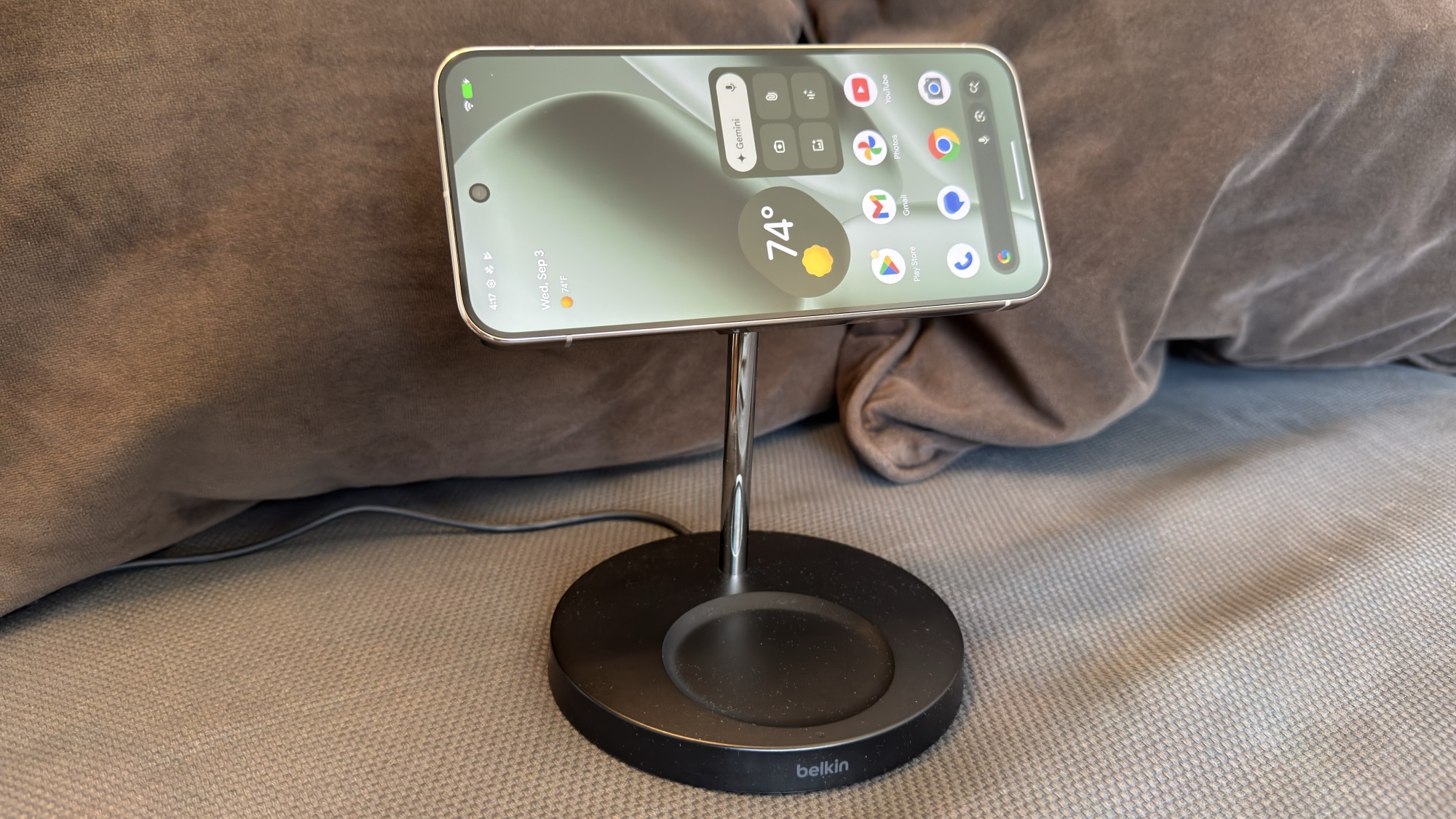 The Pixel 10 Pro XL using a Belkin MagSafe charger