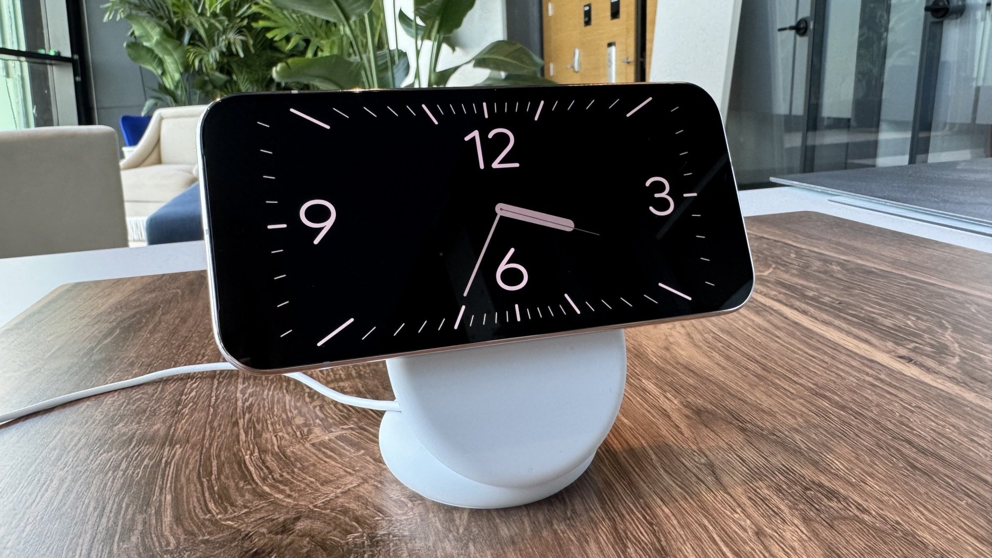 A Pixel 10 Pro XL on Google's Pixelsnap Charger with Stand