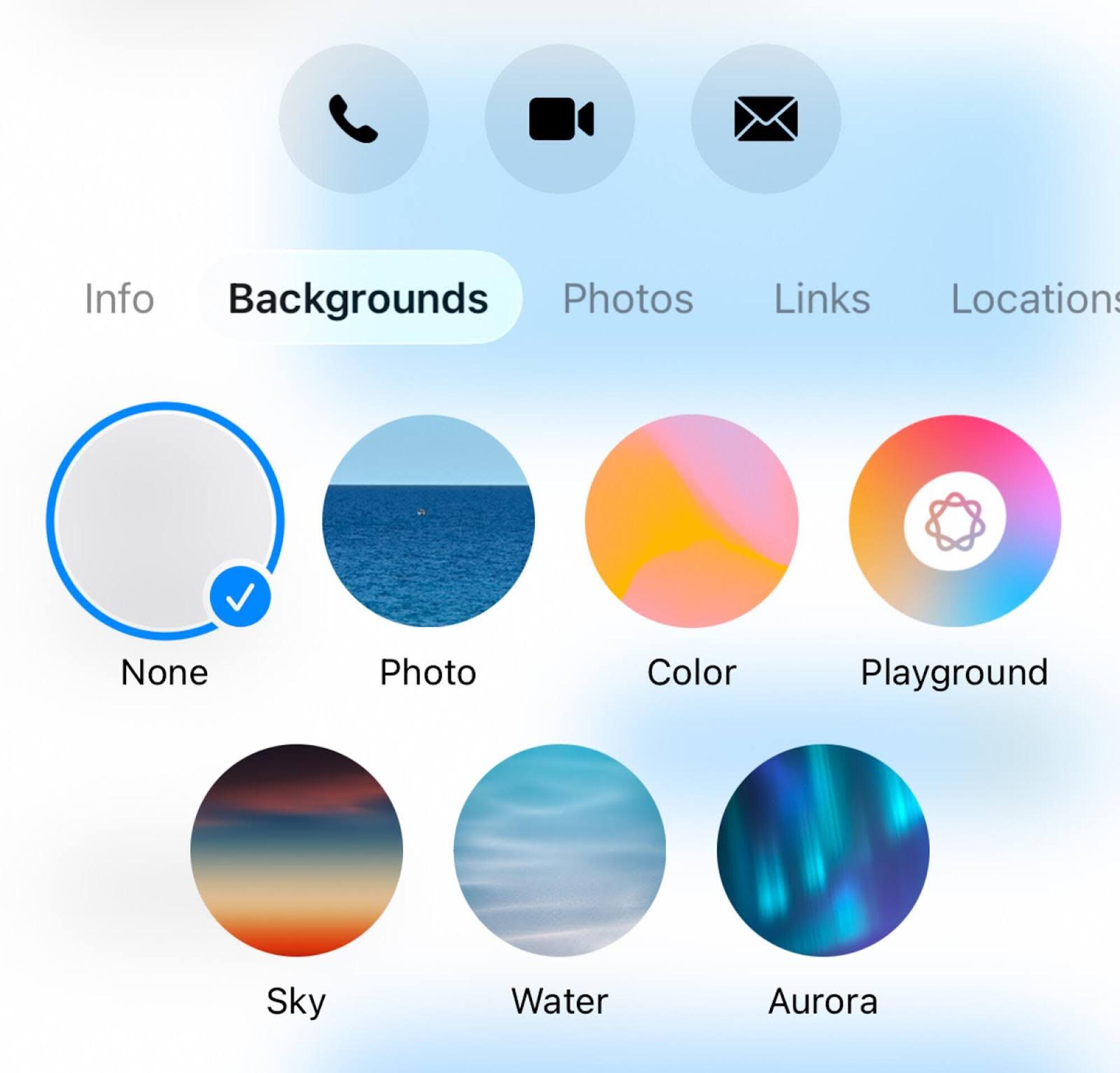 The menu selection of background options in iOS 26