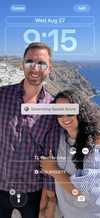 A screenshot of an iPhone lock screen with a note saying Generate Spatial Scene.