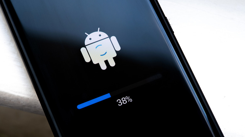 android phone updating with android icon and 38% written on display