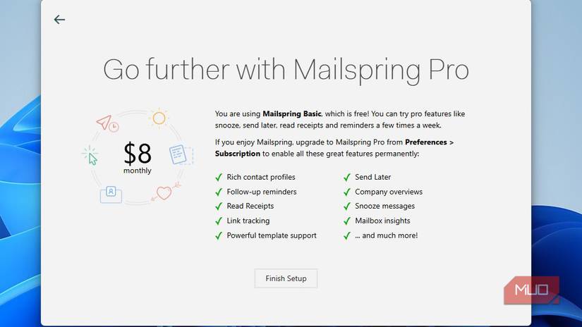 Mailspring Pro pop-up page 