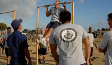 Members of the Pacific Tactical Law Enforcement Team complete a physical fitness test