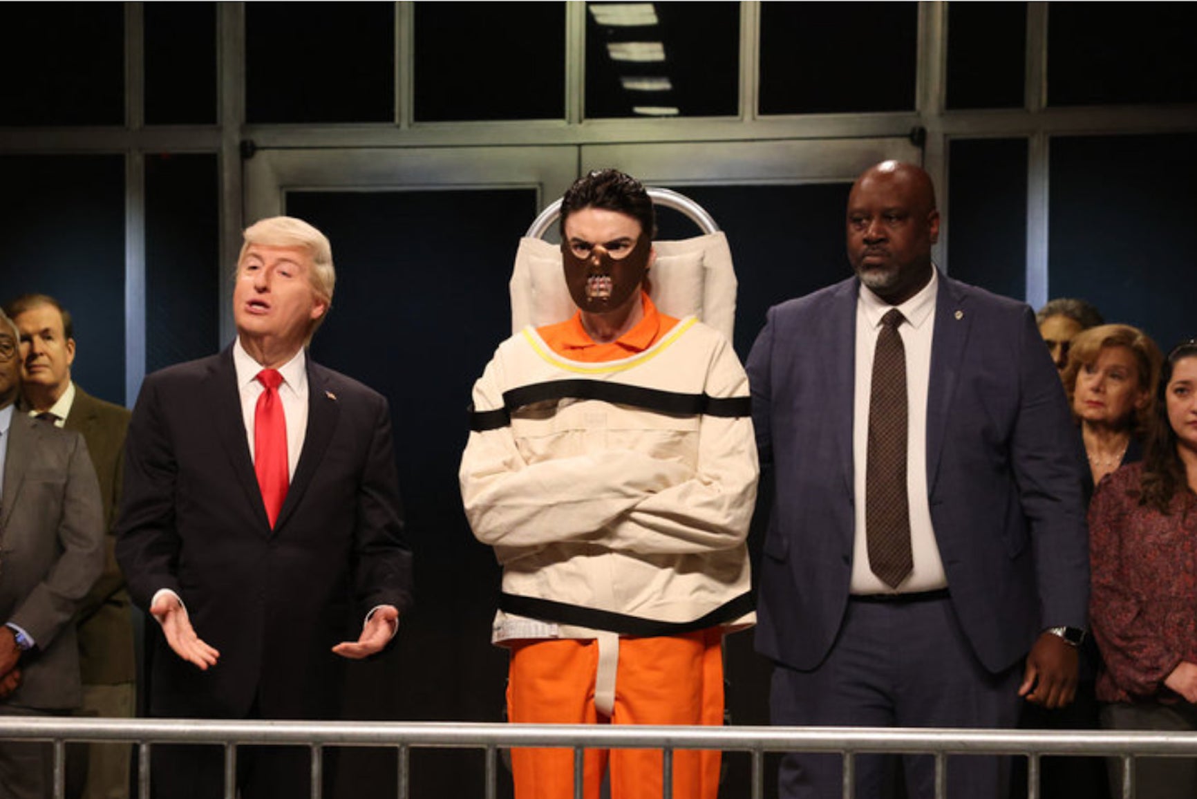 James Austin Johnson as Donald Trump and Michael Longfellow as Hannibal Lecter on ‘SNL’