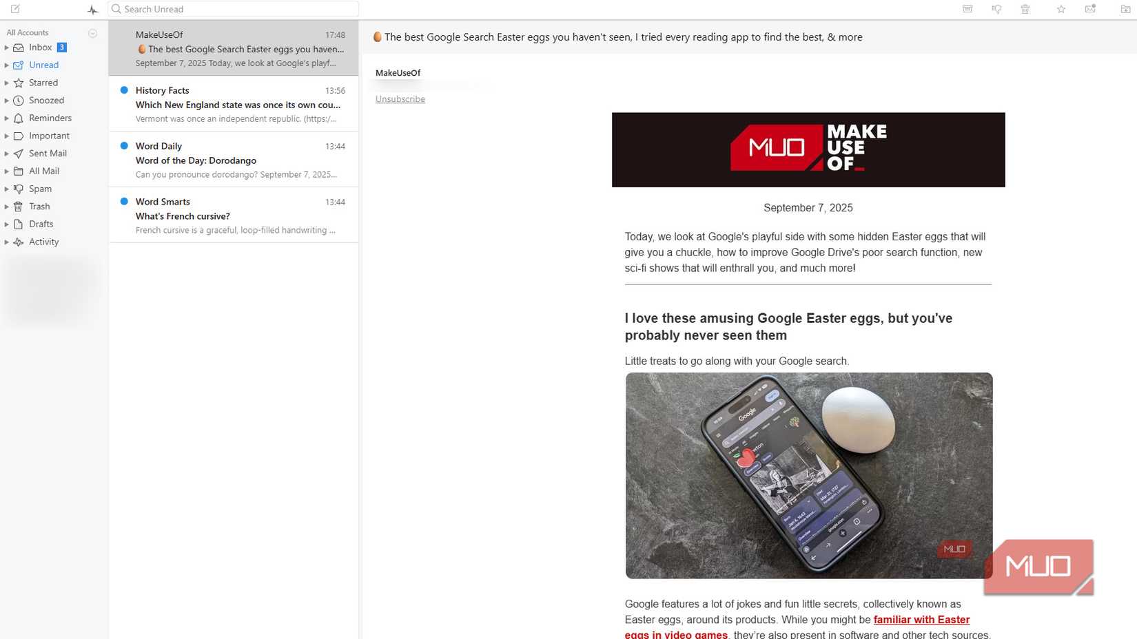 Reading an email in the Mailspring email client