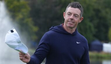 Rory McIlroy acknowledges the crowd on the 18th green on on day two of the 2025 Amgen Irish Open at The K Club, Ireland (PA Images)