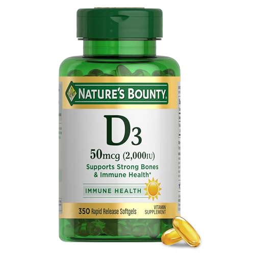 Nature's Bounty Vitamin D3 2000 Iu | Supports Immune Health, Calcium Absorption &amp; Bone Strength | Essential for Healthy Bones| Non-Gmo, No-Gluten | 350 Softgels, 1 Serving Per Day for Daily Health