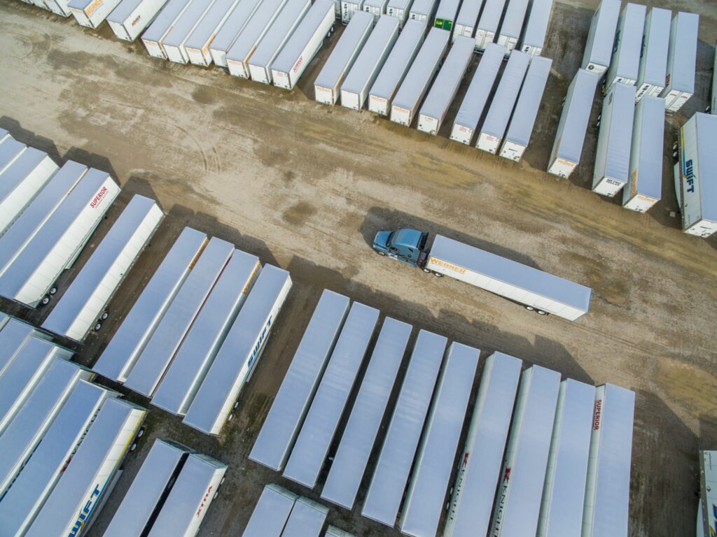 overhead shot of trailer yard