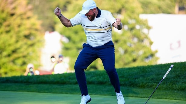 Shane Lowry after sinking the putt to win the 2025 Ryder Cup for Europe