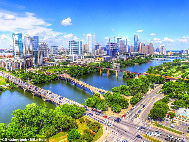 The elite are throwing money into Texas, due to the thriving tech scene in Austin (pictured) and Houston's energy wealth