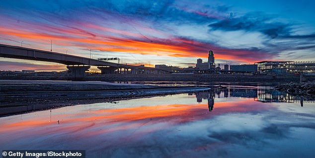 Sunset over Council Bluffs, Iowa. It is home to three casinos