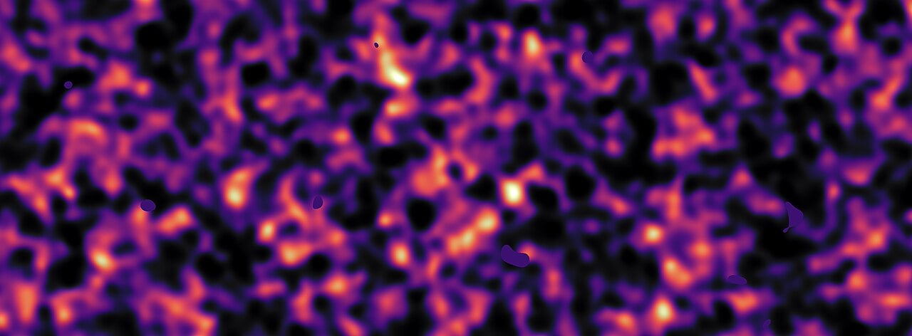 Dark matter map for a patch of sky based on gravitational lensing analysis of a Kilo-Degree Survey (Credit : Kilo-Degree Survey Collaboration/H. Hildebrandt &amp; B. Giblin/ESO)