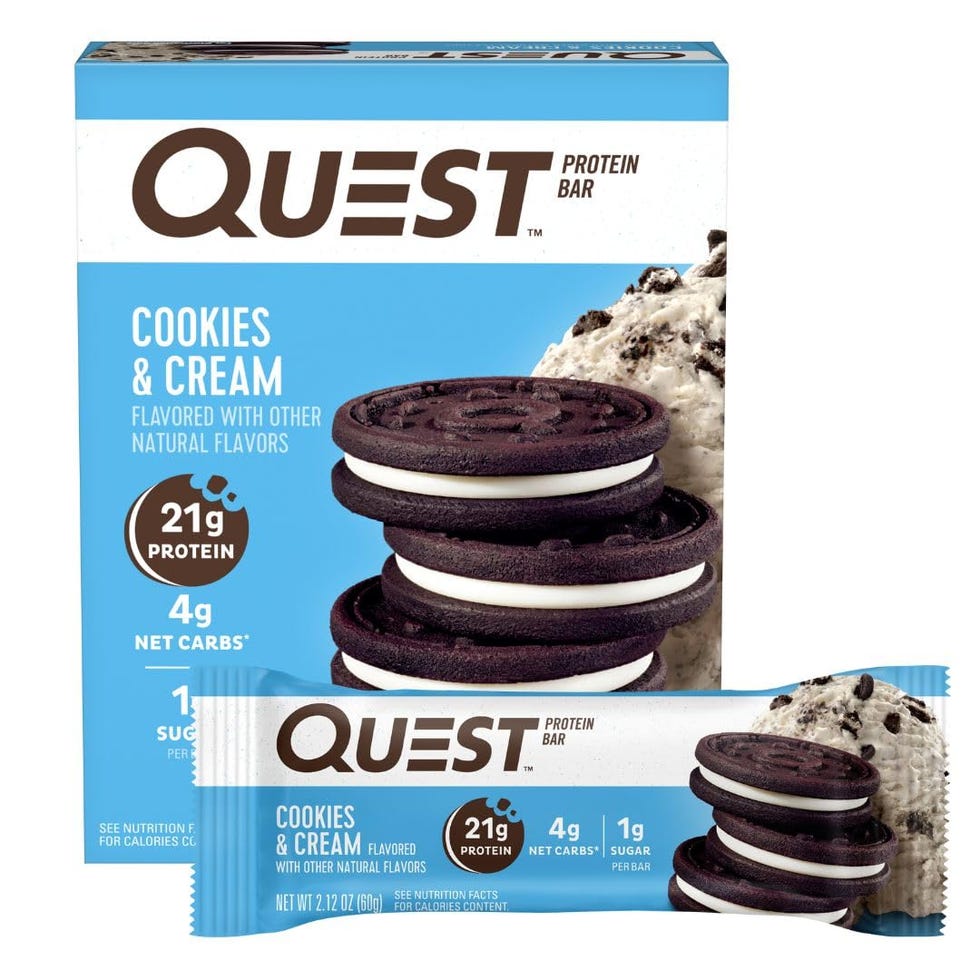 Quest Nutrition Cookies & Cream Protein Bars, 21g Protein, 4g Net Carbs, 1g Sugar, Gluten Free, Keto Friendly, 4 Count