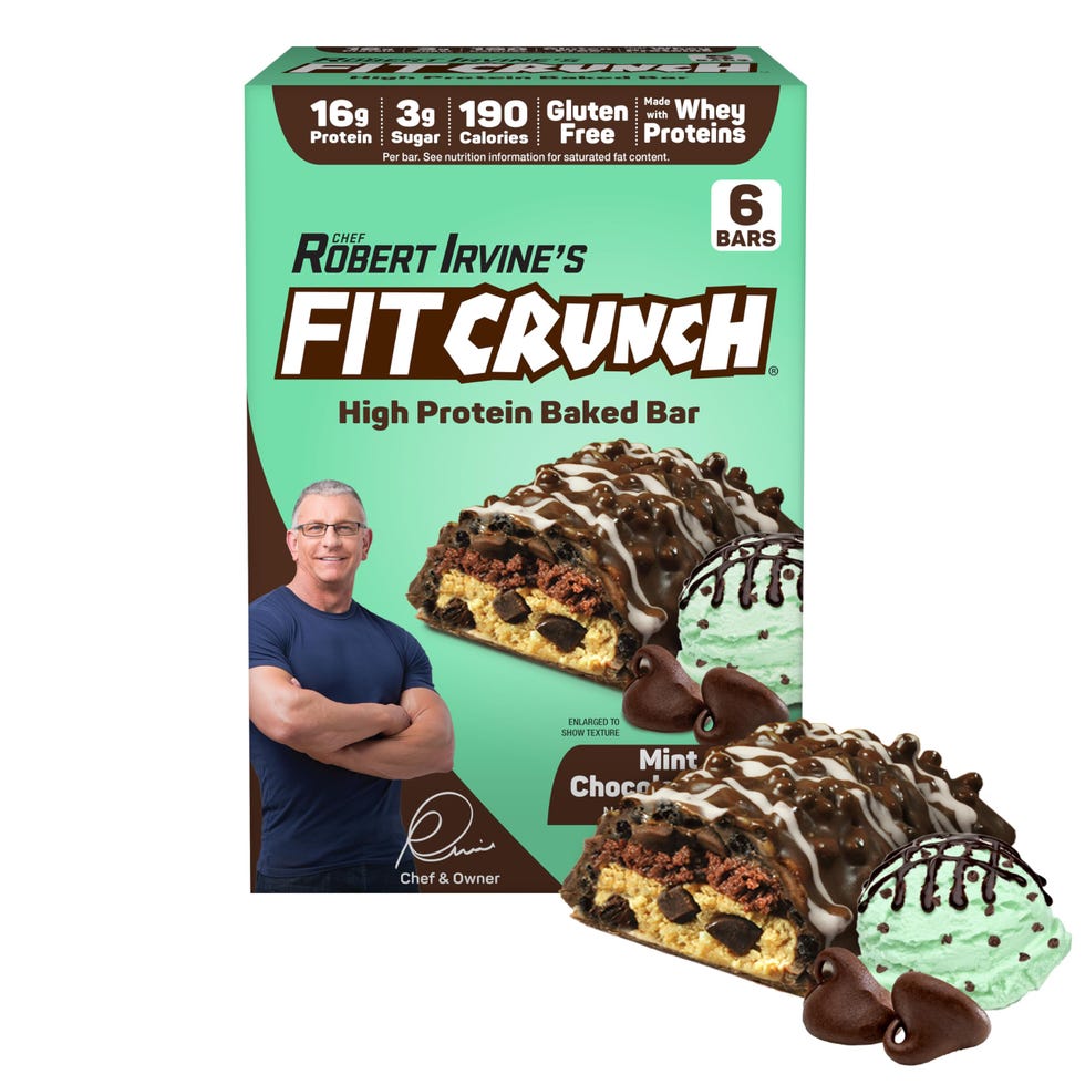 FITCRUNCH Snack Size Protein Bars, Designed by Robert Irvine, 6-Layer Baked Bar, 3g of Sugar, Gluten Free & Soft Cake Core (6 Bars, Mint Chocolate Chip)