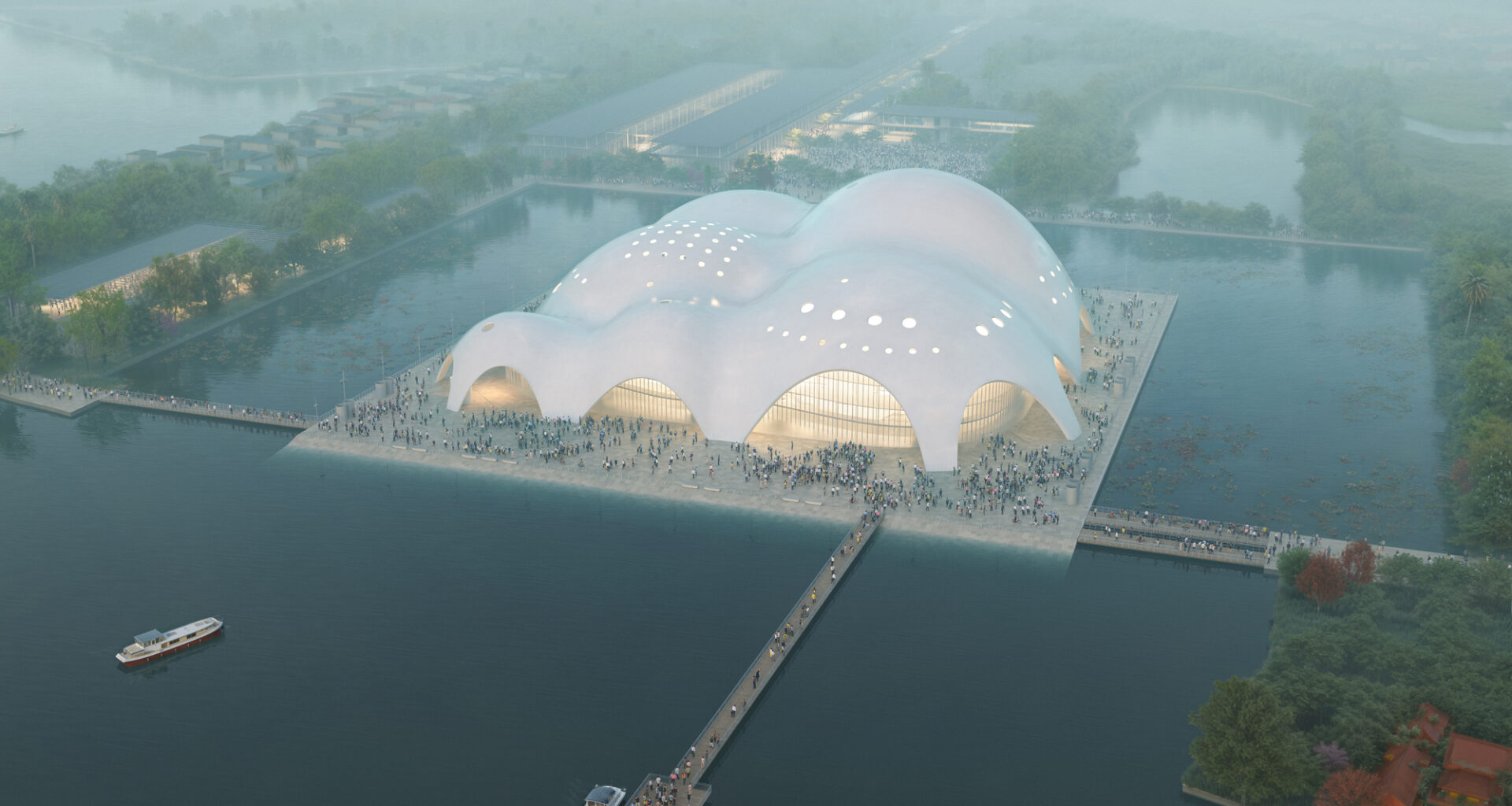 Renzo Piano Building Workshop Designs Curved Concrete Opera Hall Rising from Hanoi’s West Lake