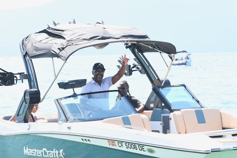 Jimmy Rollins won a $325,000 MasterCraft boat for hitting a hole-in-one at the American Century Championship in Lake Tahoe.