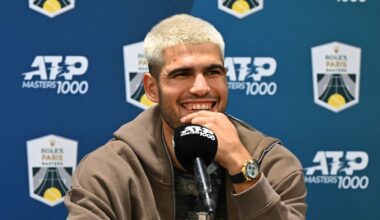 Carlos Alcaraz address the media on Saturday at the Rolex Paris Masters.