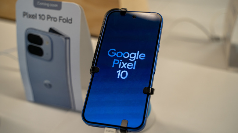 Google Pixel 10 smartphone in a retail store