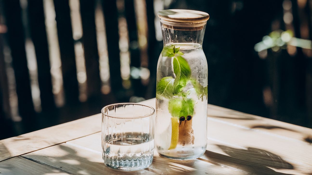 Loaded water in a jar and glass