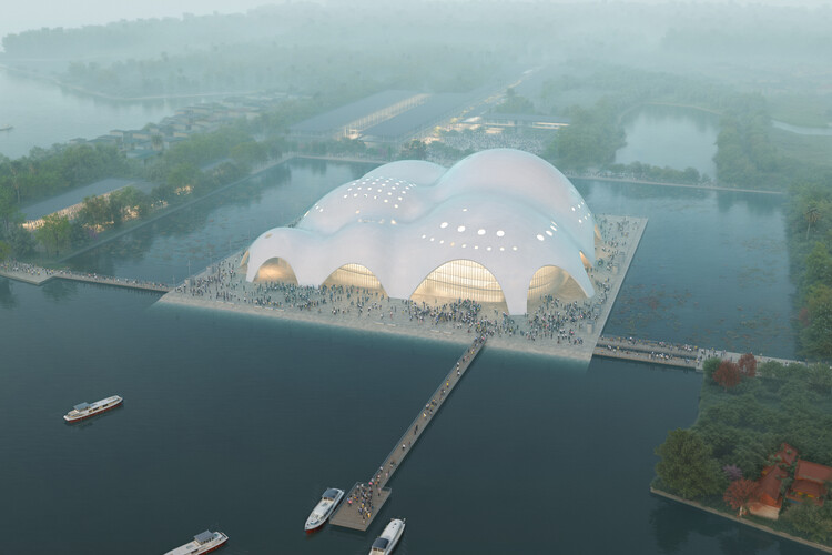 Renzo Piano Building Workshop Designs Curved Concrete Opera Hall Rising from Hanoi’s West Lake - Image 1 of 11