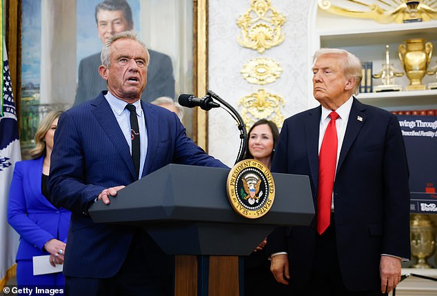 Robert F Kennedy Jr with Donald Trump at the press conference in October, where he warned about the decline in sperm and testosterone levels in men