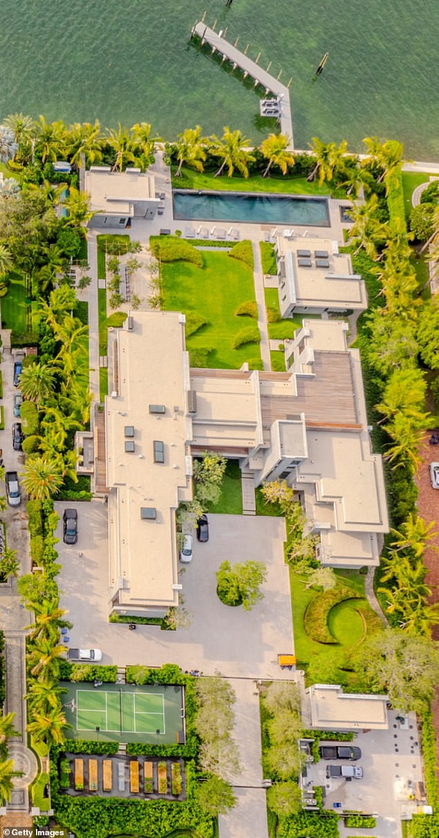 Brady's $17million mansion is the equivalent of a compound, with a bountiful garden, tennis court, ornate landscaping, pool looking over the bay and a long dock
