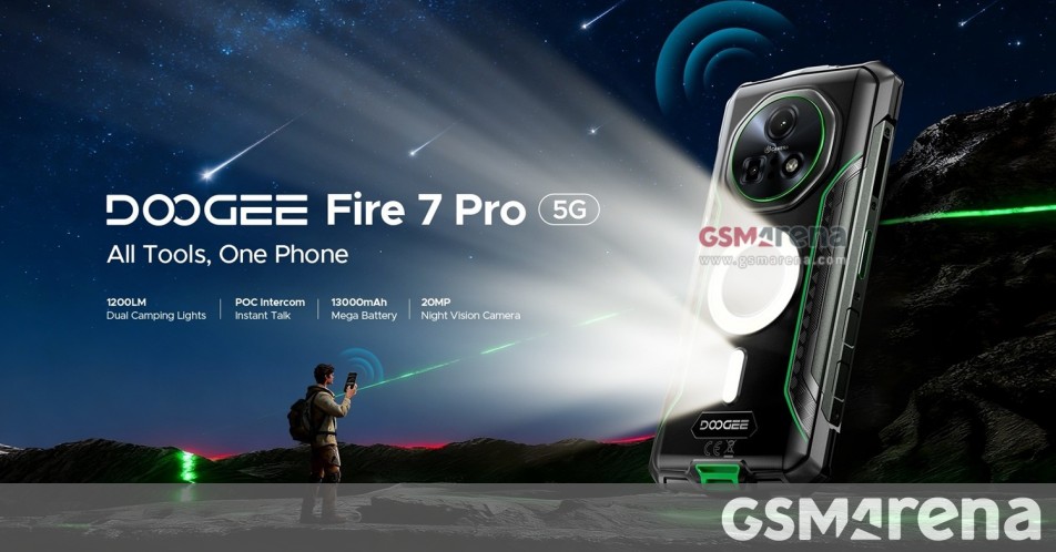 This is the Doogee Fire 7 Pro with camping lights, a 13,000 mAh battery, and POC intercom
