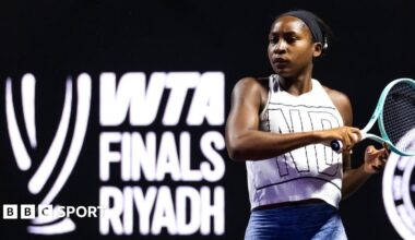 Coco Gauff practises at the 2025 WTA Finals in Riyadh