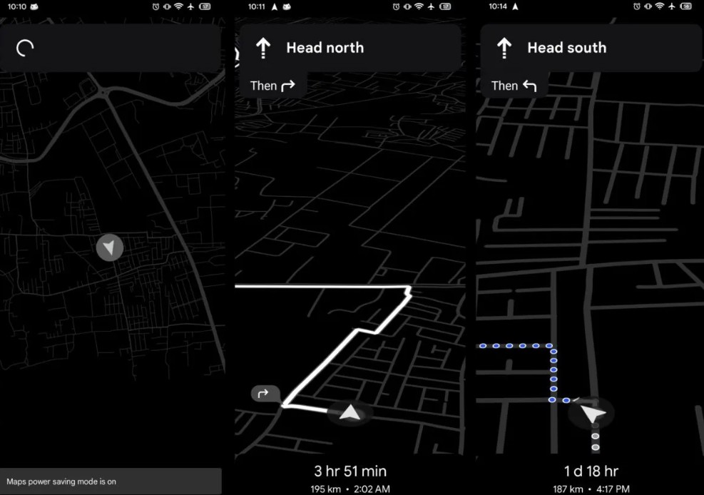 monochrome view of Google Maps' new power saving mode