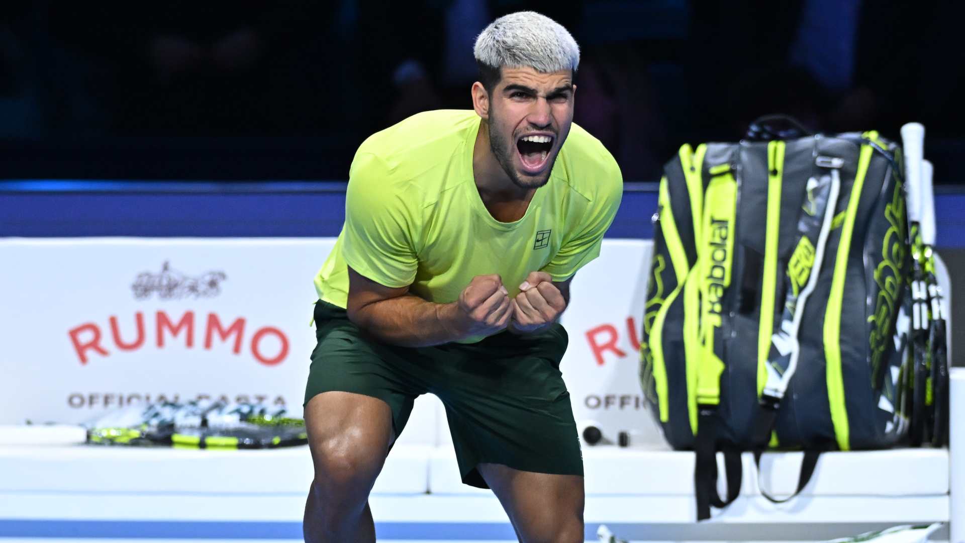 Carlos Alcaraz celebrates securing ATP Year-End No. 1 presented by PIF honours for the second time. 