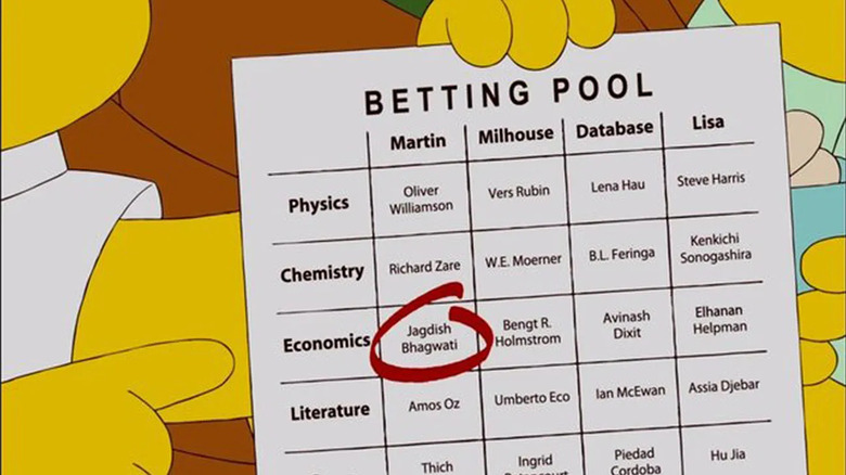 Martin Prince holding up a betting card on The Simpsons