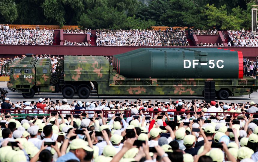 The nuclear missile formation is seen at the military parade in Beijing, capital of China, on September 3.