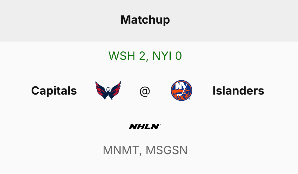 How WSH @ NYI appeared on NHL site