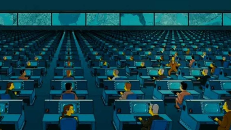 NSA worker standing on his desk in The Simpsons Movie