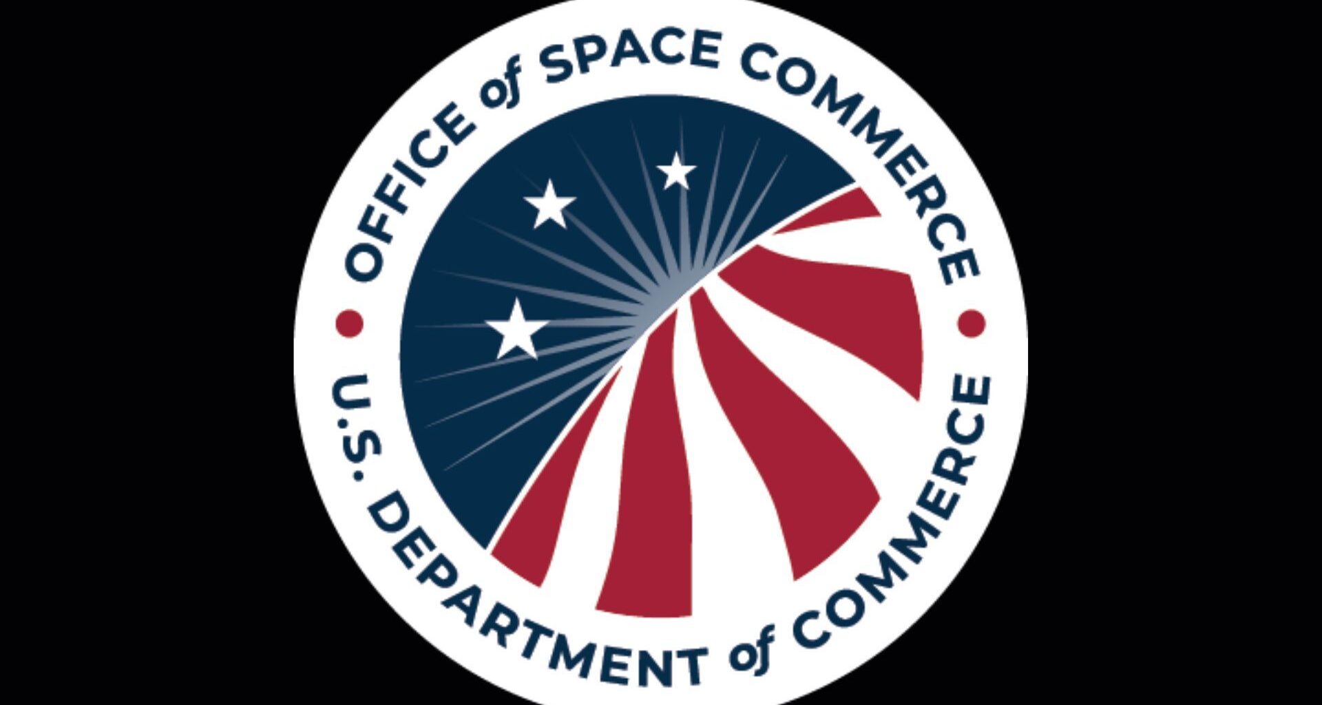 A circular badge showing the Office of Space Commerce with the words &quot;Department of Commerce&quot; on the circular image
