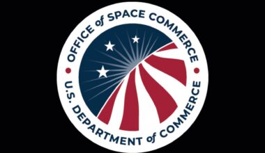 A circular badge showing the Office of Space Commerce with the words &quot;Department of Commerce&quot; on the circular image